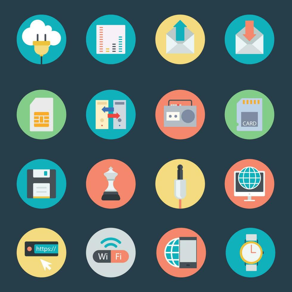 Bundle of Online Communication and Media Flat Icons vector