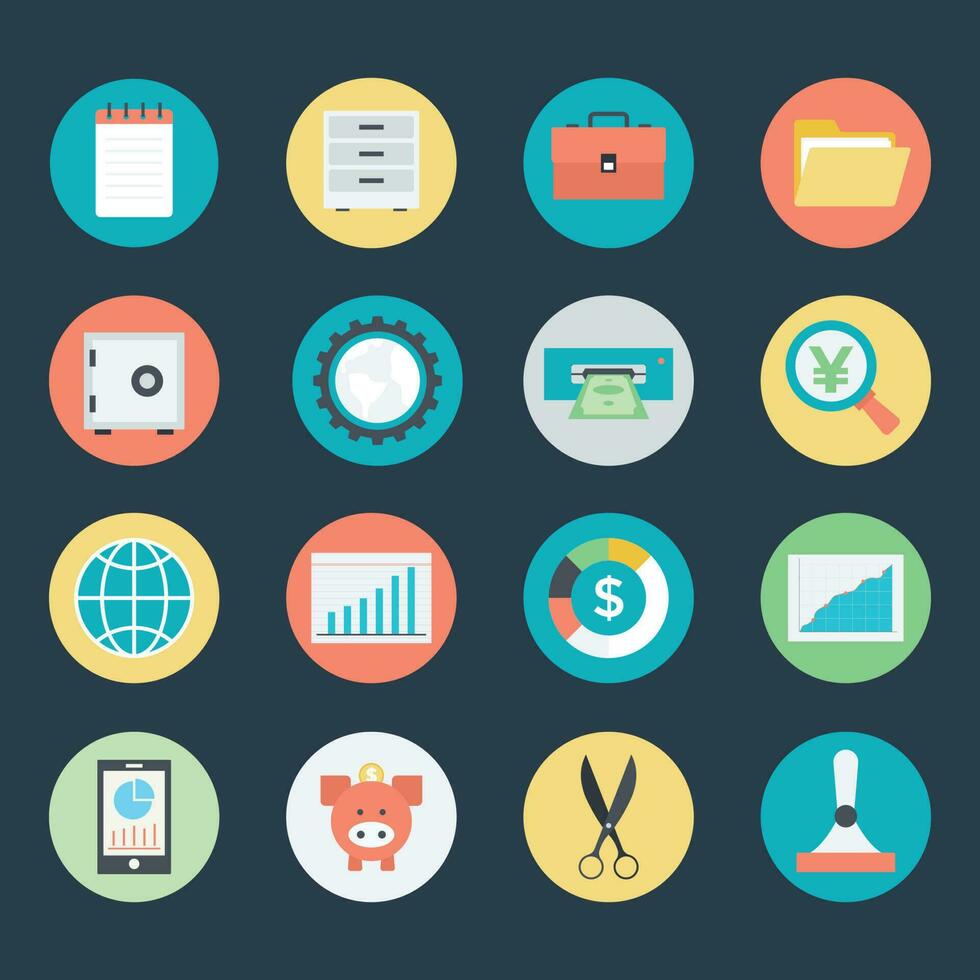 Set of Flat Style Business and Finance Icons vector