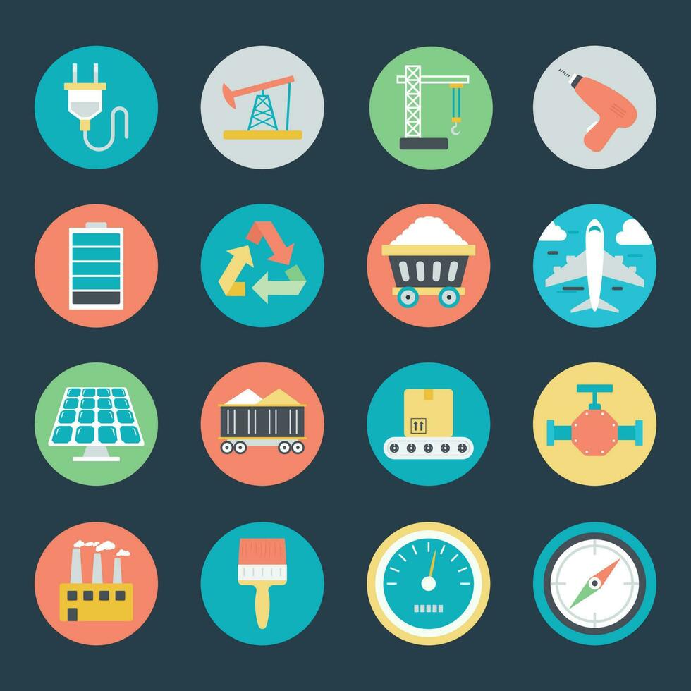 Set of Flat Style Industrial Icons vector