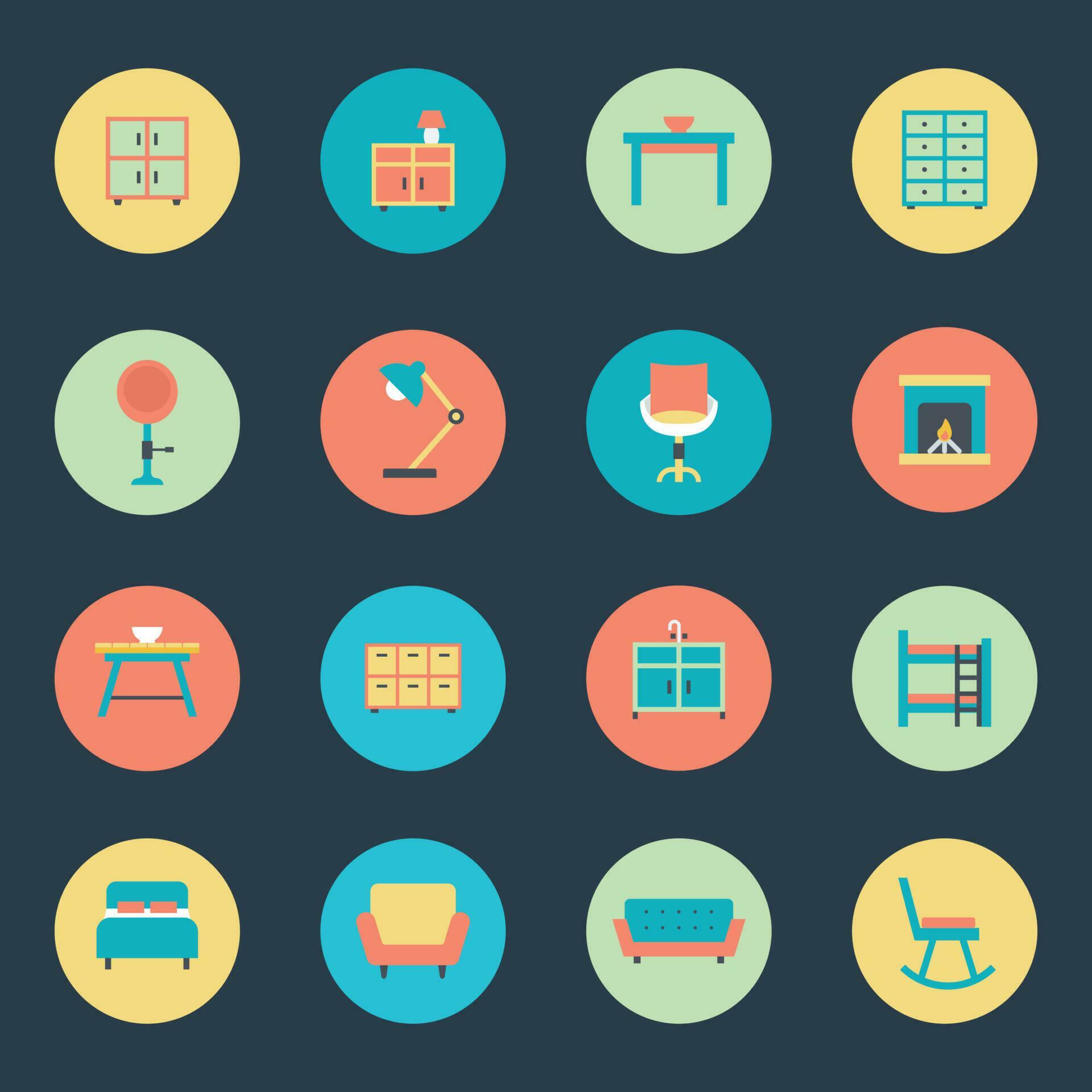 Pack of Flat Style Living Room and Bedroom Furniture 23844652 Vector
