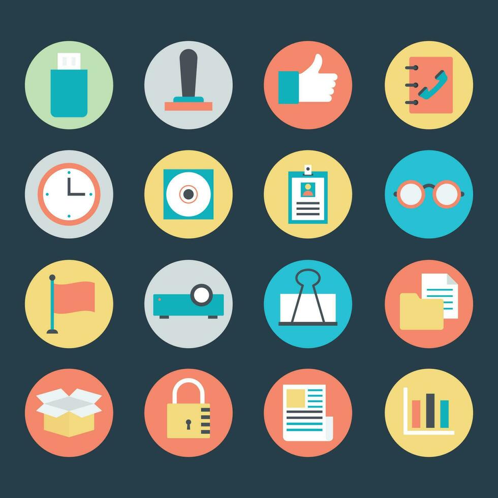 Pack of Office Elements Flat Icons vector