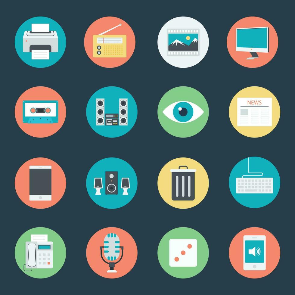Bundle of Multimedia Gadgets Flat Icons vector