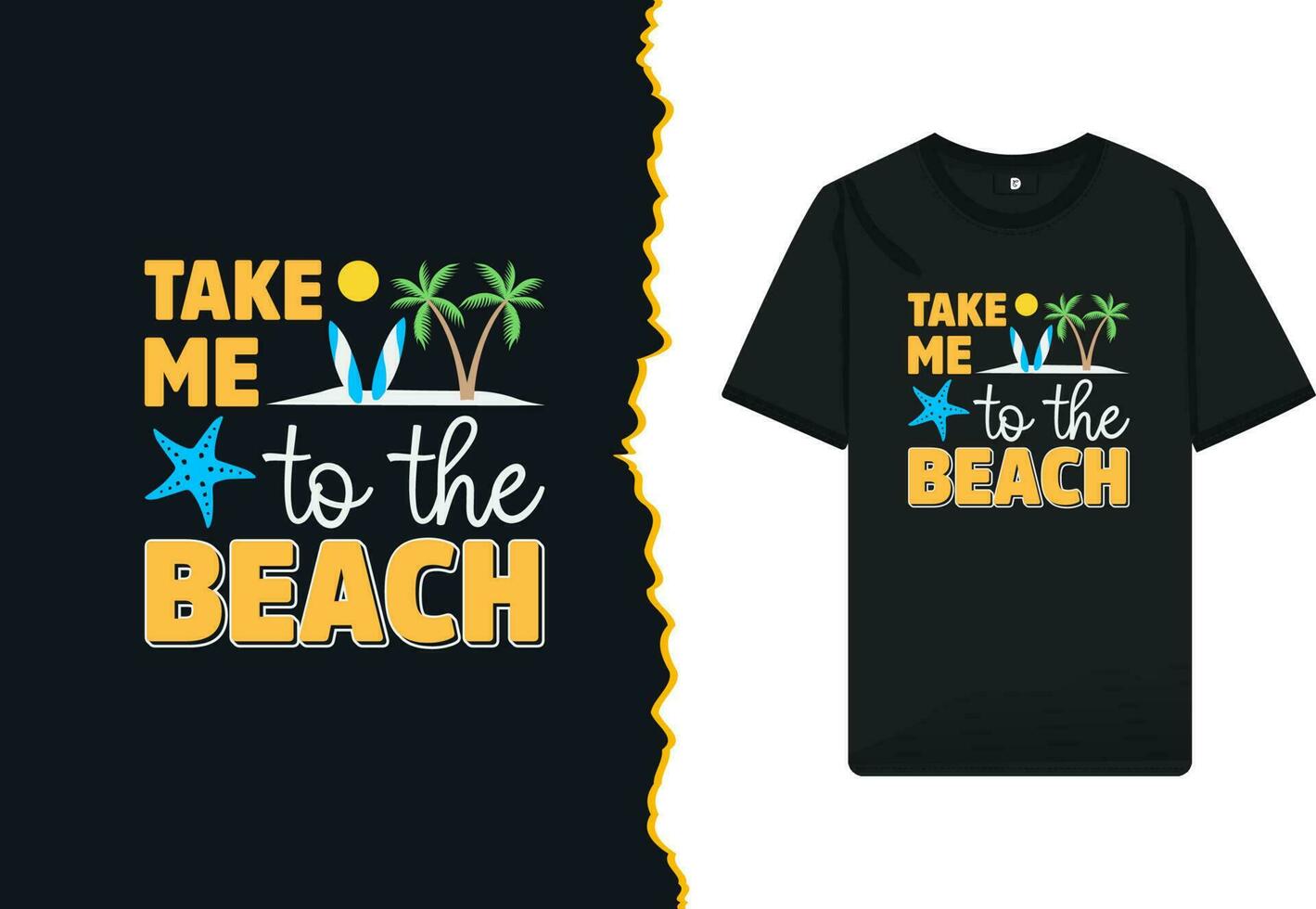 Summer vacation t-shirt design vector template. This design is for kids and adult men. Vector illustration with beach, surfboard, palm tree, sun, and Octopus.