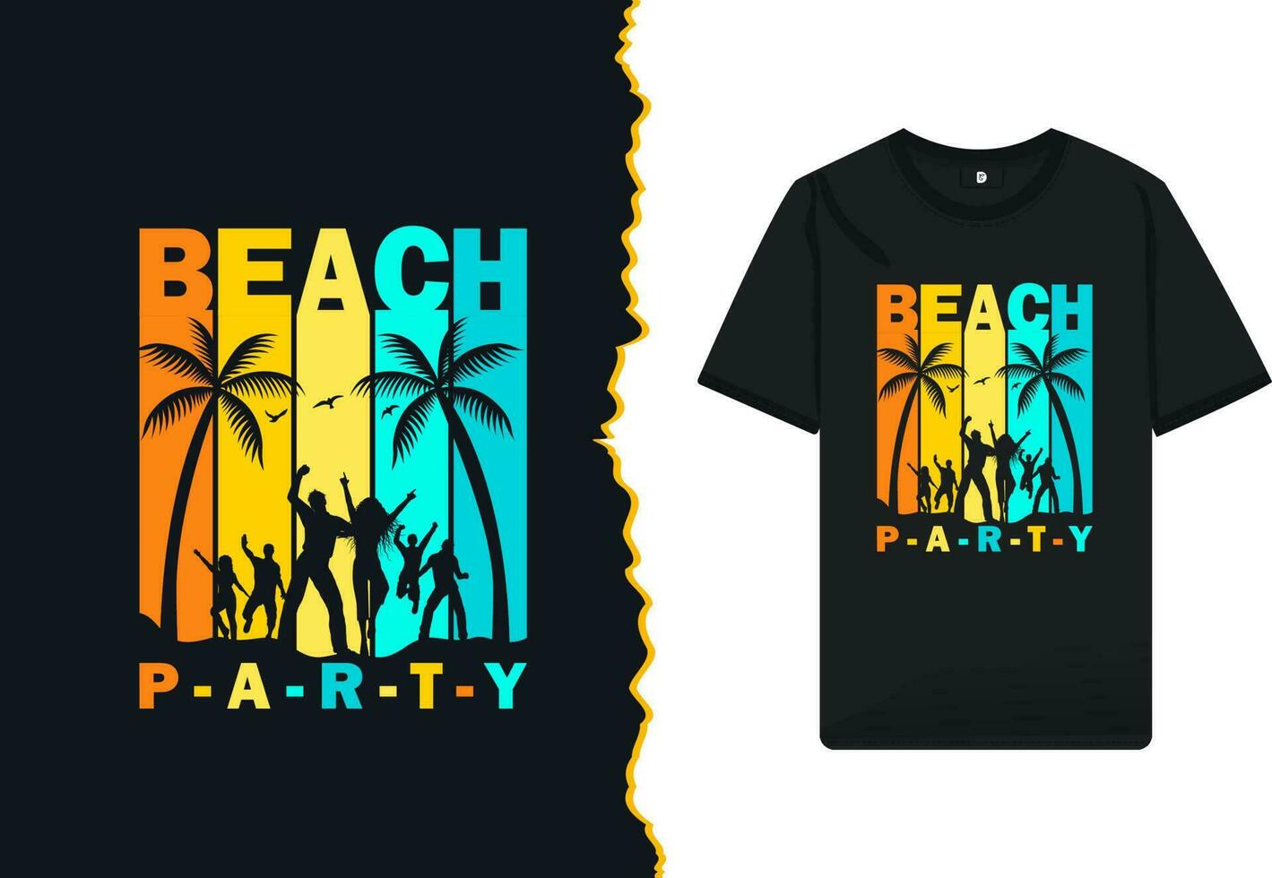Summer beach party vintage retro-style vector t-shirt design template.