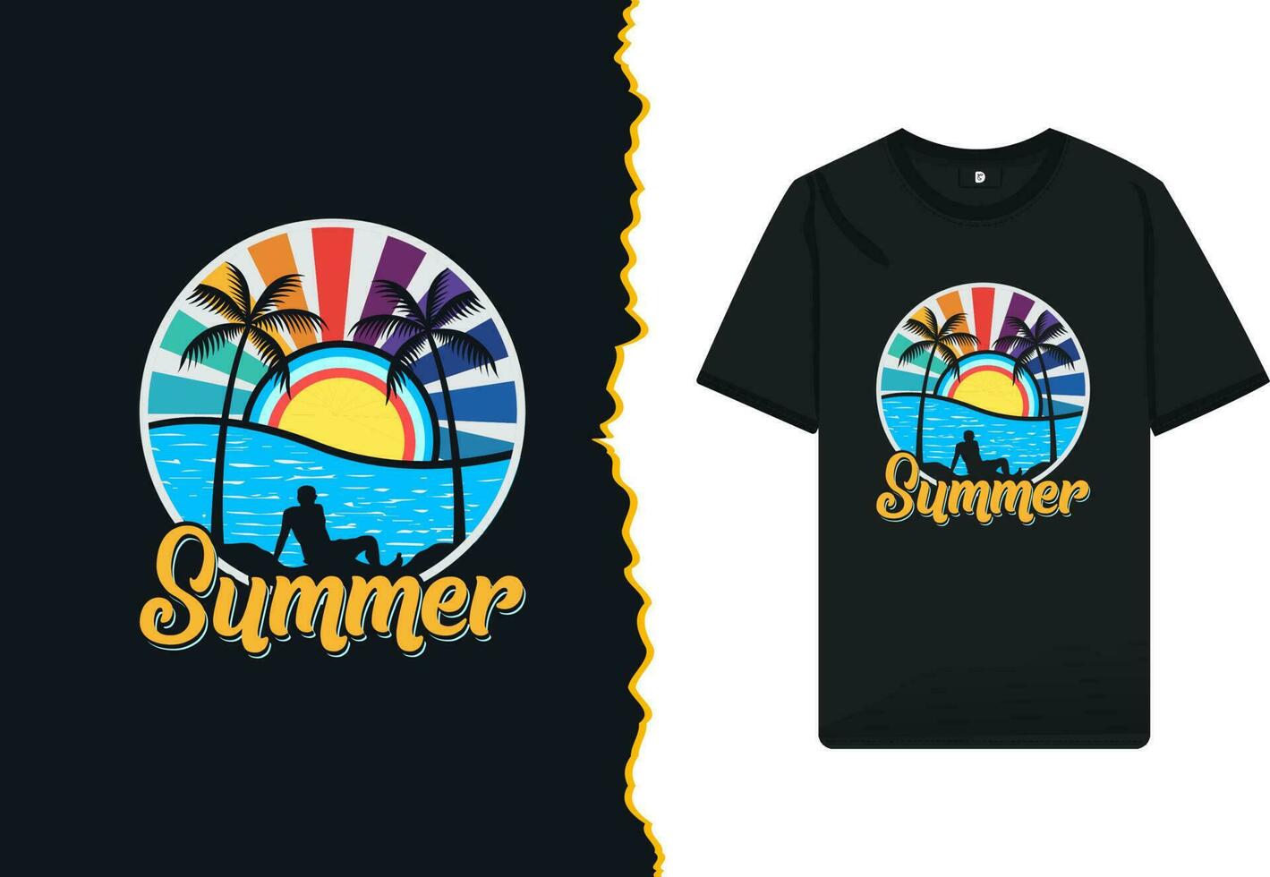 Summer t-shirt design vector template. Enjoy the beach party in Hawaii, Monica, Miami, California, paradise, and Florida with creative art.