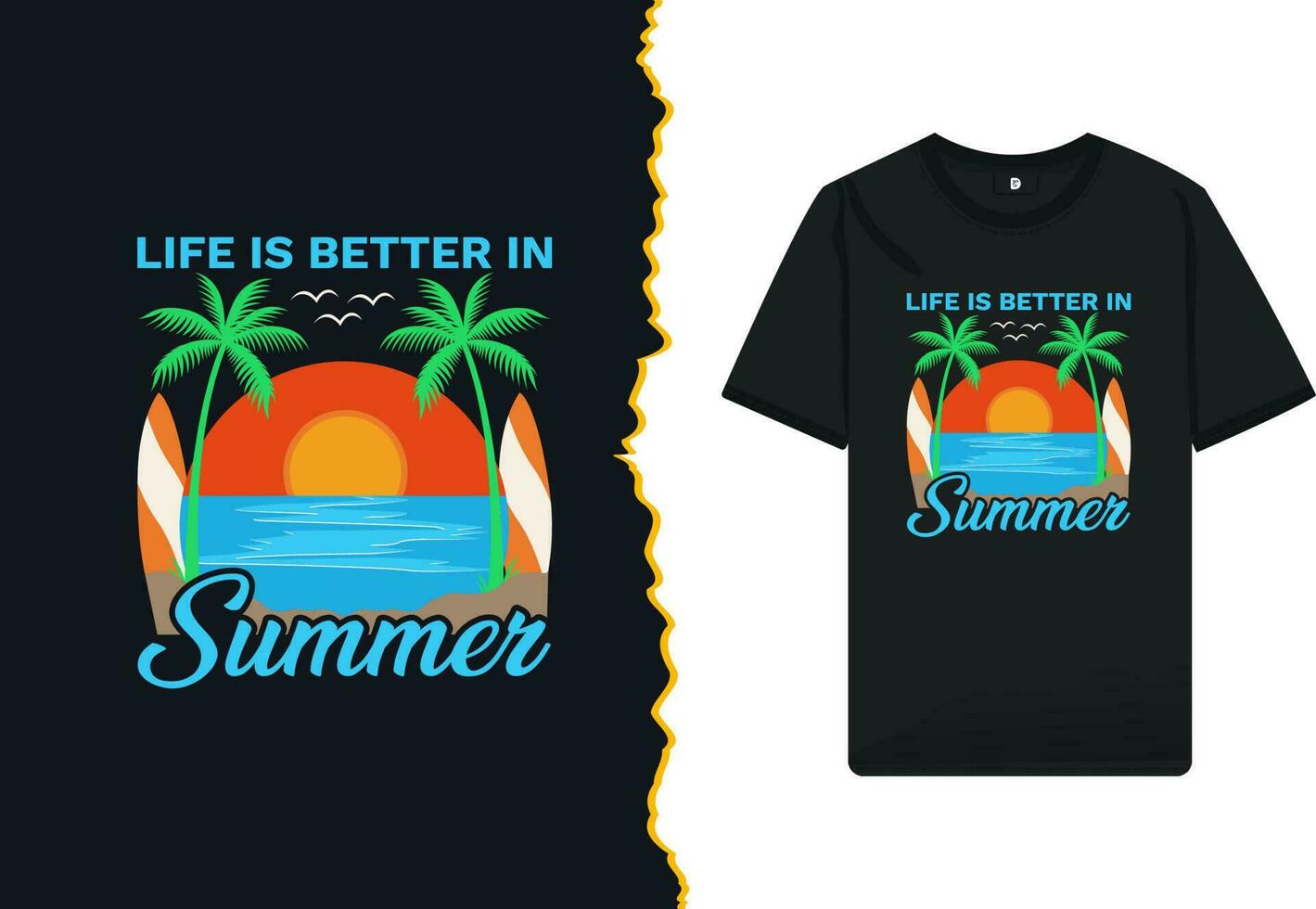 Summer sunrise t-shirt design vector template. A beautiful and eye-catching Beach illustration art good for Clothes, bags, caps, and Mug designs.