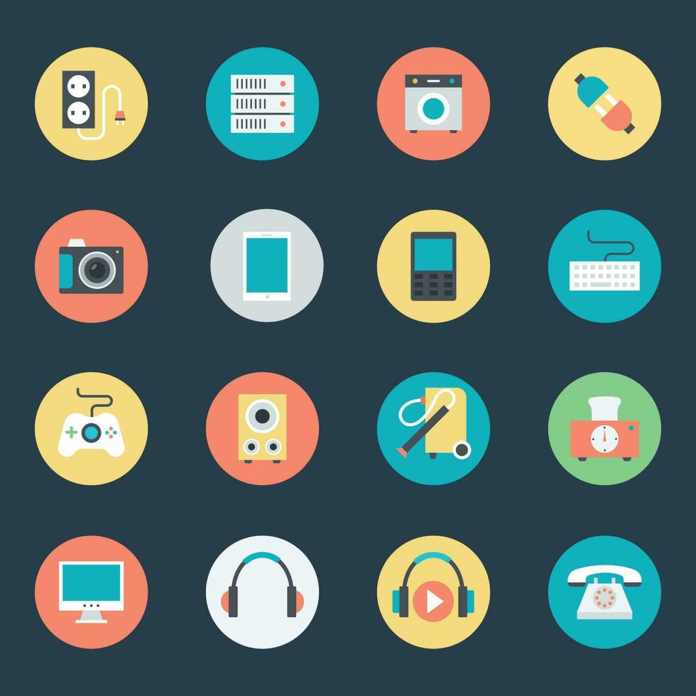 Pack of Technology Electronics Flat Icons vector