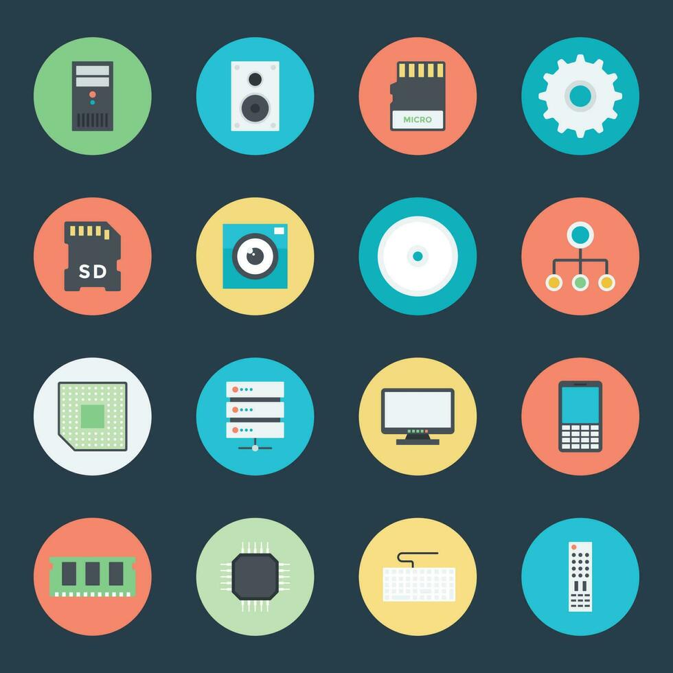 Set of 16 Hardware Technology Flat Icons vector