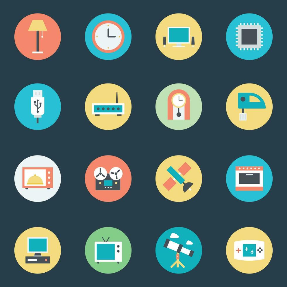 Collection of Electronic Accessories Flat Style Icons vector