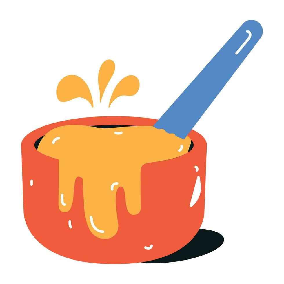 Melting fondue cheese pan, flat icon vector