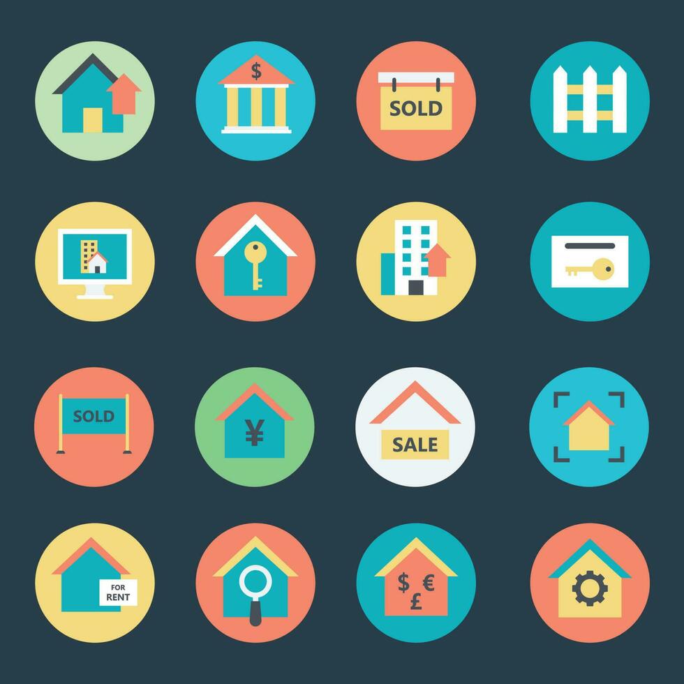Pack of Property Flat Icons vector