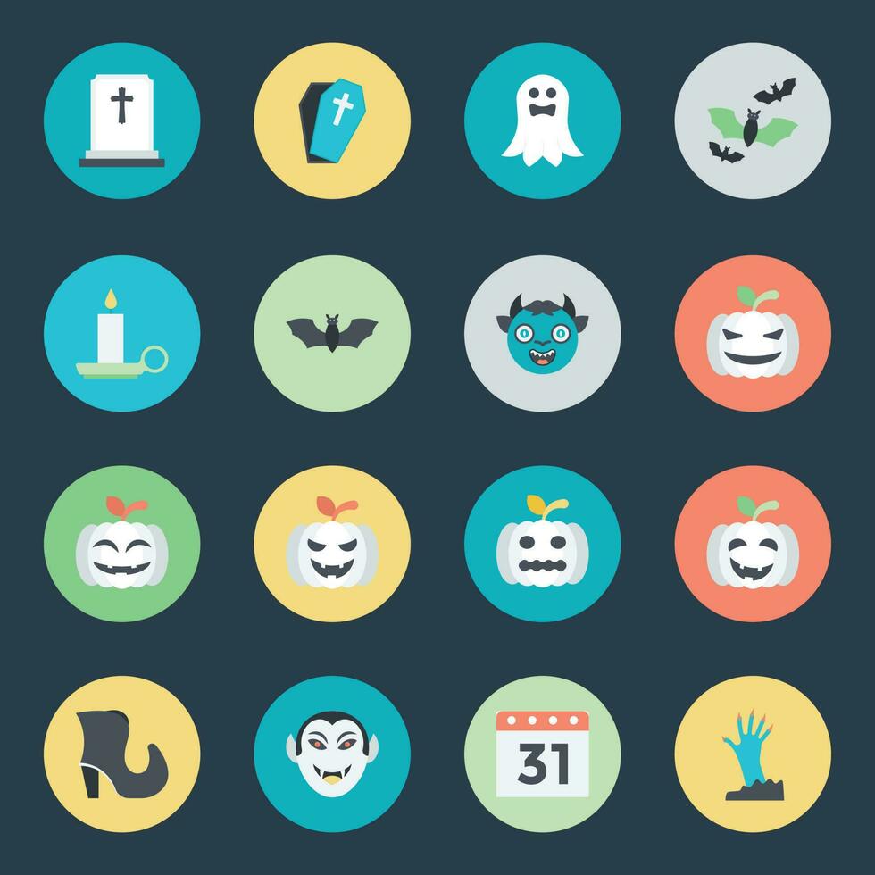 Collection of Halloween Monsters and Ghosts Flat Icons vector