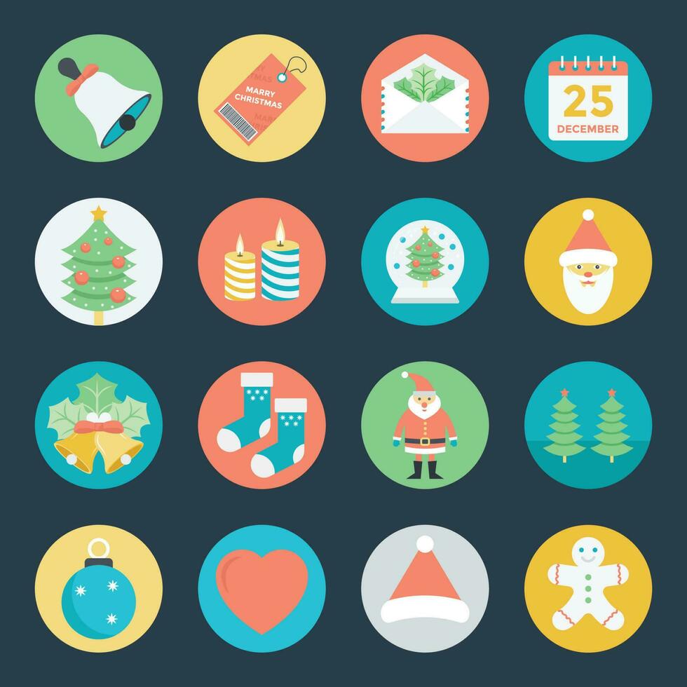 Set of Flat Style Christmas Icons vector