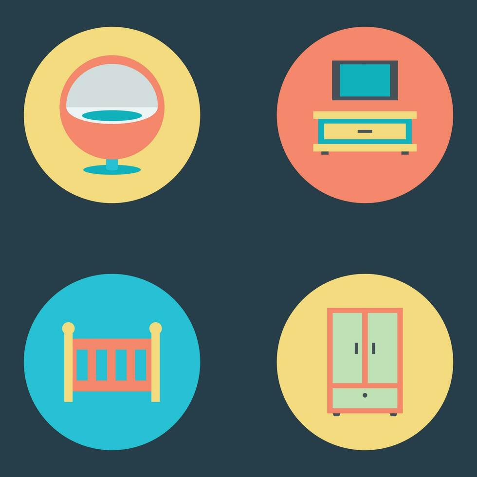Pack of Indoor Furniture Flat Icons vector