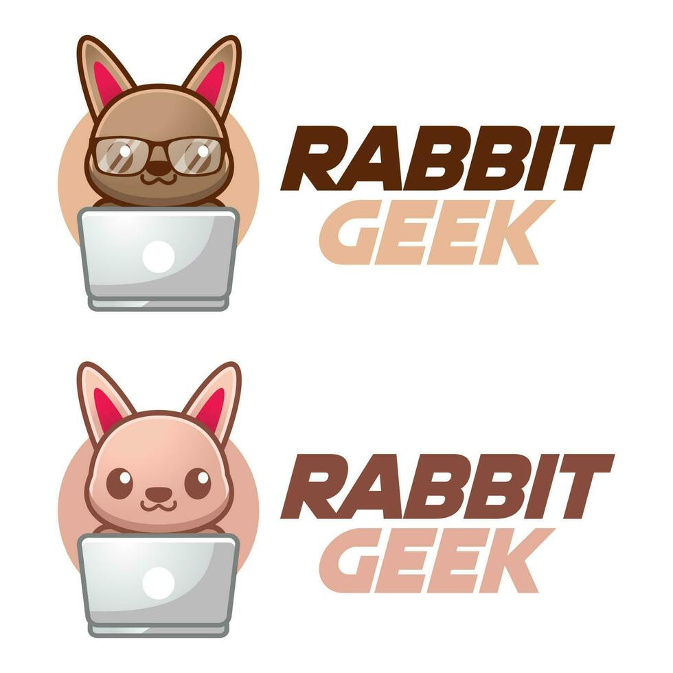 Modern vector flat design simple minimalist logo template of rabbit bunny geek nerd smart mascot character vector collection for brand, emblem, label, badge. Isolated on white background.