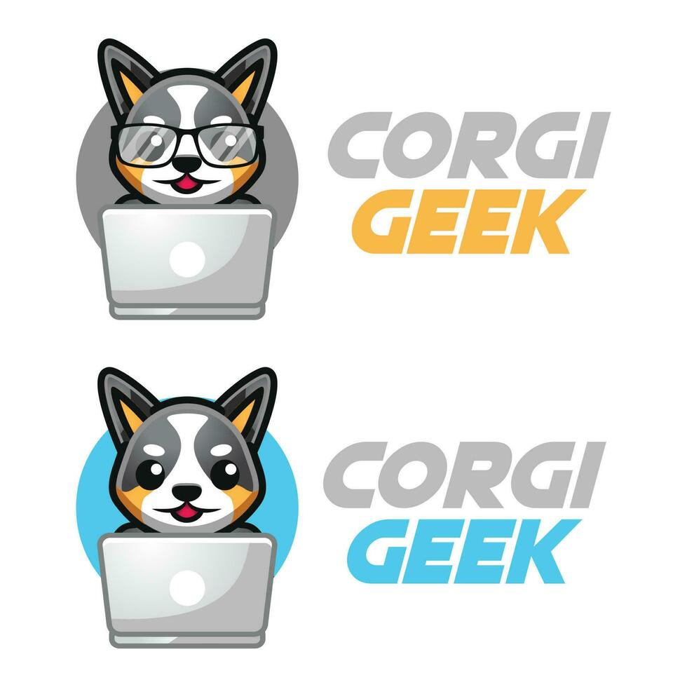 moderno vector plano diseño sencillo minimalista logo modelo de corgi perro friki nerd inteligente mascota personaje vector colección para marca, emblema, etiqueta, insignia. aislado en blanco antecedentes.