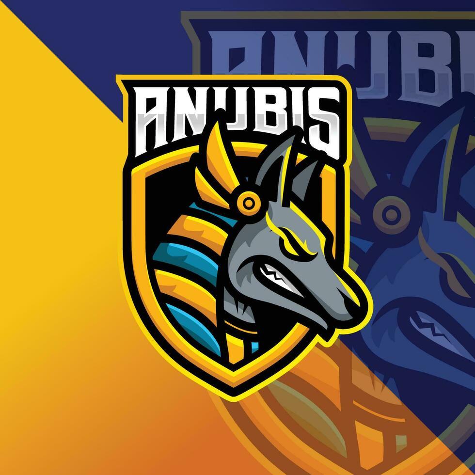 anubis en proteger mascota esports logo diseño vector con moderno personaje dibujos animados ilustración concepto estilo para insignia, emblema y camiseta impresión. esports logo para deporte, jugador, canal, transmisor en vivo