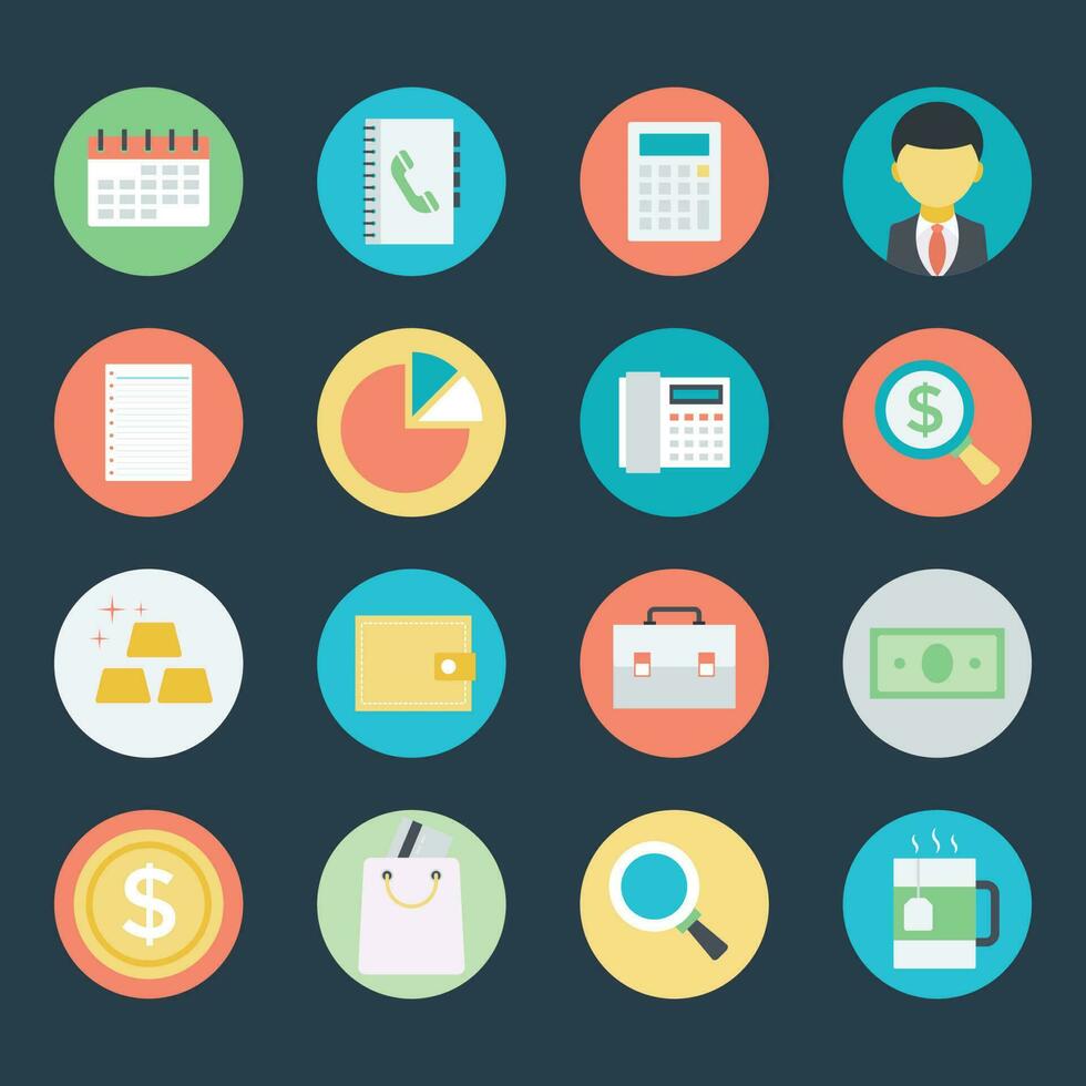 Pack of 16 Business Flat Icons vector