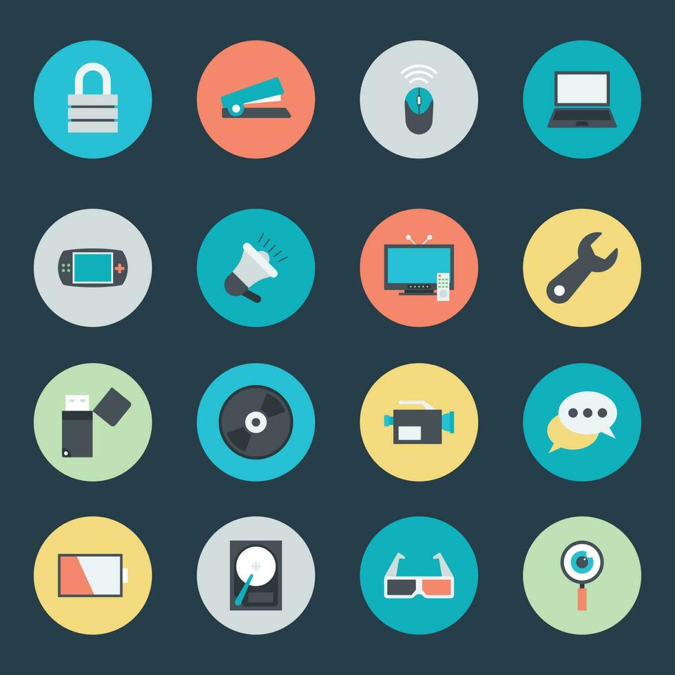 Collection of Technology Multimedia Flat Icons vector