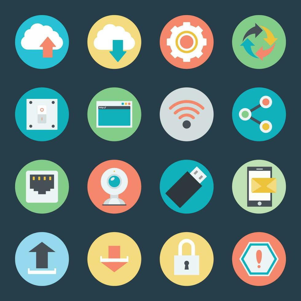 Trendy Networking and Technology Flat Icons vector