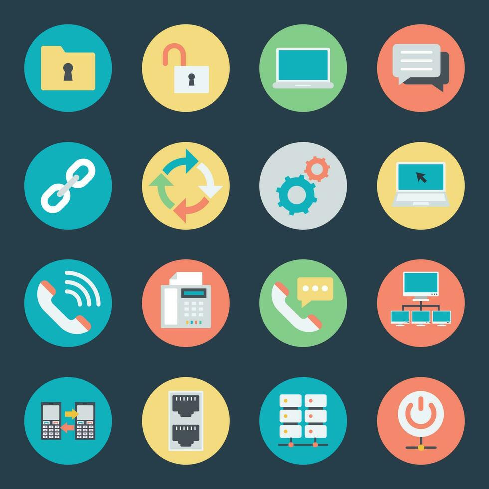 Pack of Data Networking Flat Icons vector