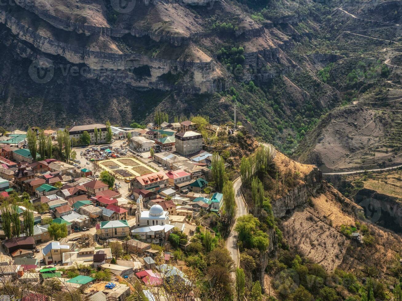 The city on the rock. Authentic Dagestani mountain village of Gunib. Russia. photo