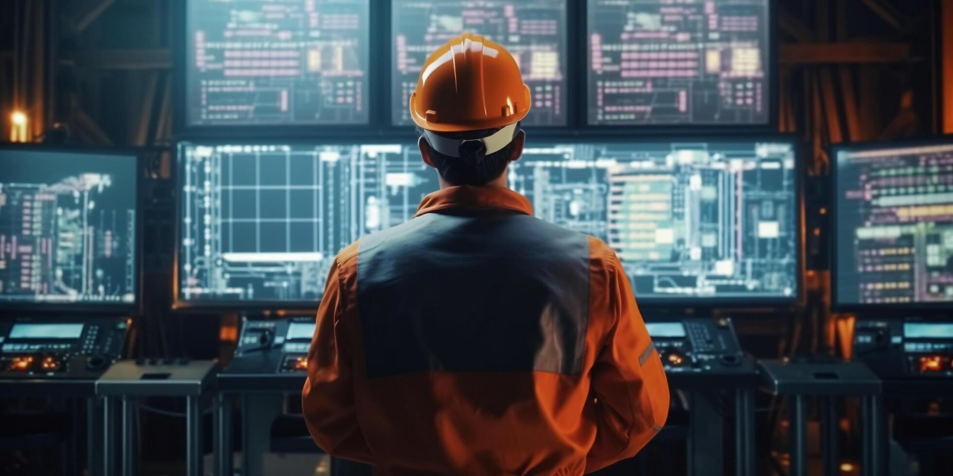 The engineer who wears the safety suit is working at operating room with . photo