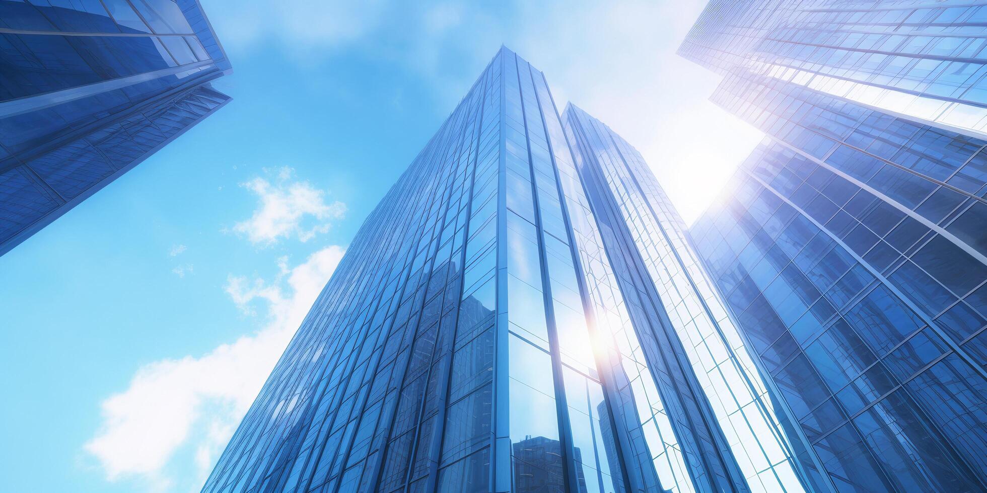 el rascacielos son en el negocio zona a tiempo de día con azul cielo y ai generado. foto