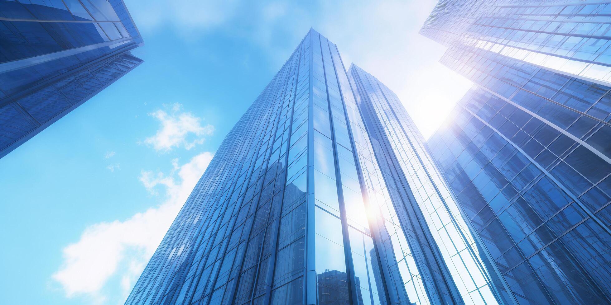 The skyscrapers are in the business zone at daytime with blue sky and . photo