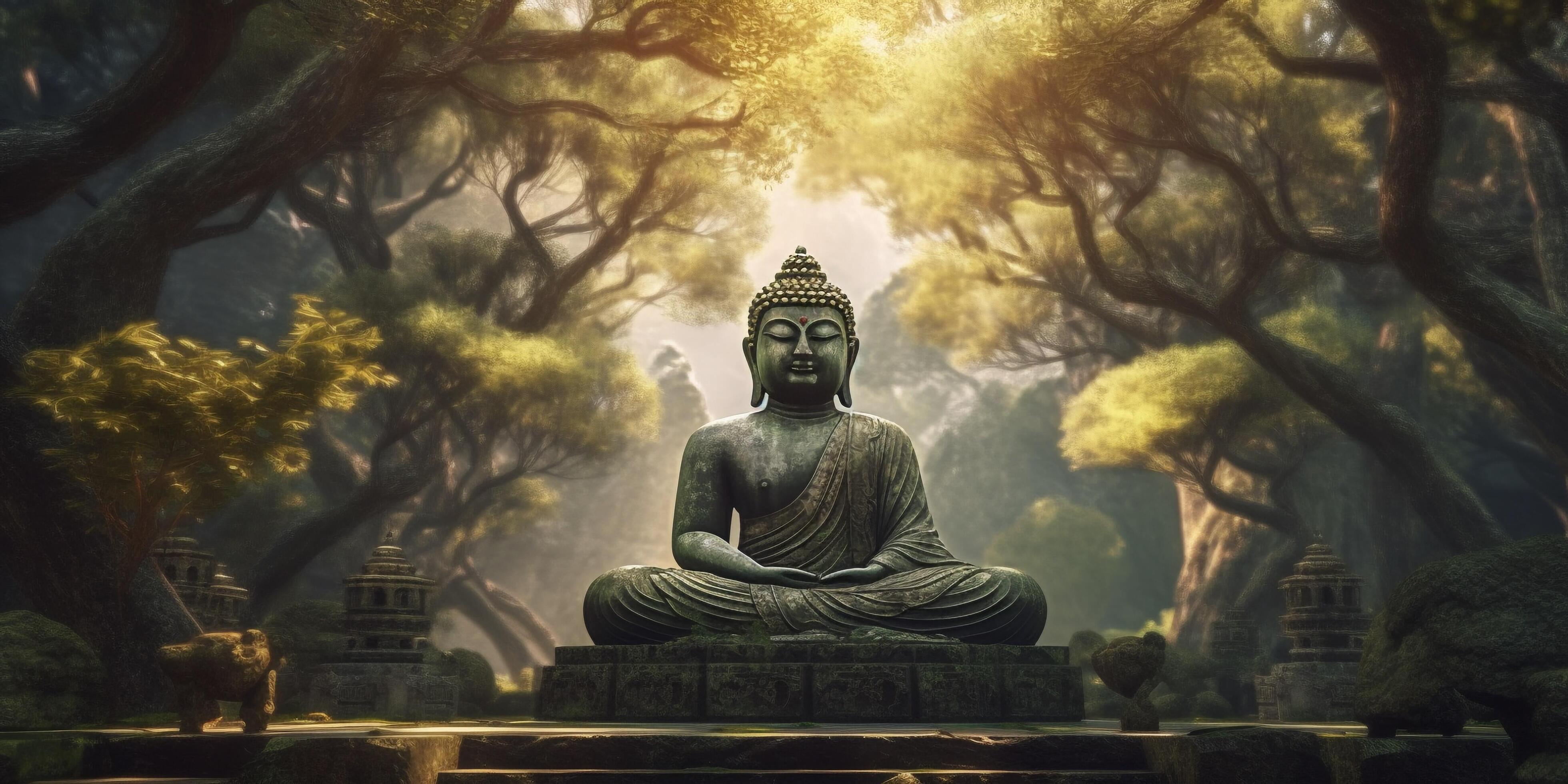 The ancient buddha statue in the forest with . 23845377 Stock Photo at