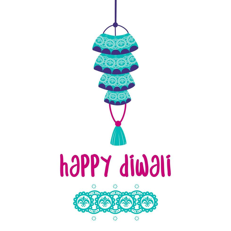 Happy Diwali. Indian festival of lights. Hand painted holiday candle and light. Asian decorative item. Greeting card with text. vector
