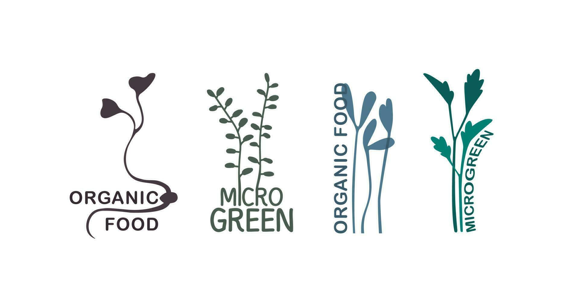 conjunto de vector logotipos planta imprimir, germinado semillas lata ser usado a Produce berro, microverduras, orgánico alimentos, semillas logo, emblema y etiqueta.
