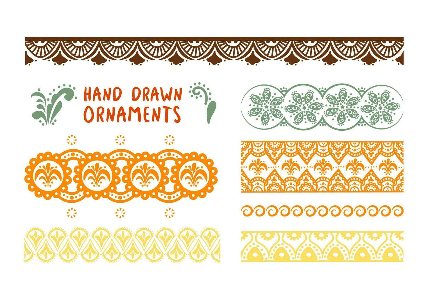 Set of hand drawing ornaments. Folk Indian pattern for design. Asian decorative element isolated on white background. vector