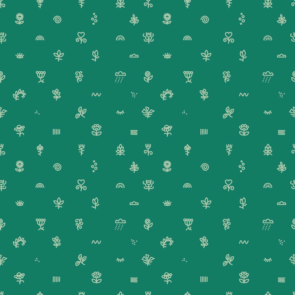 Vector seamless pattern with small floral elements. Green background.