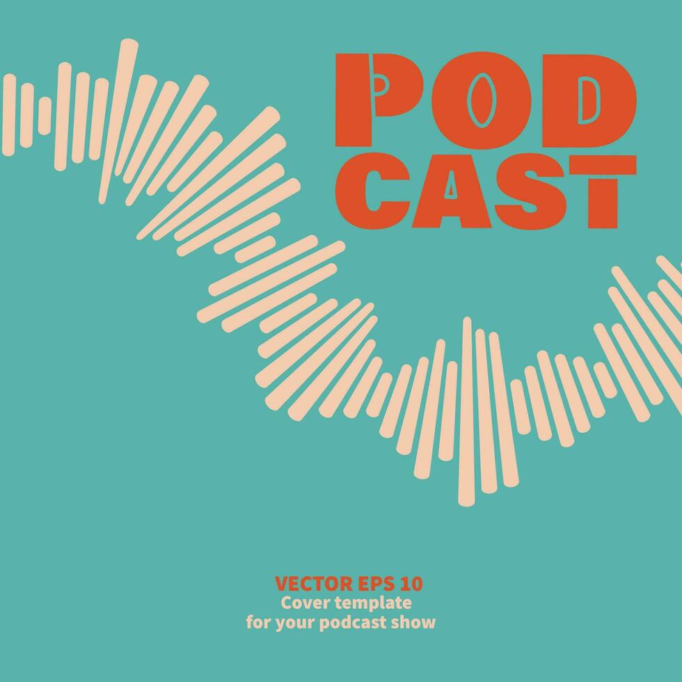 podcast cubrir modelo. estilizado sonido ola, doblar forma. podcast con bandas sonoras y subtítulos modelo para diseño con Copiar espacio. vector ilustración, retro pastel colores.
