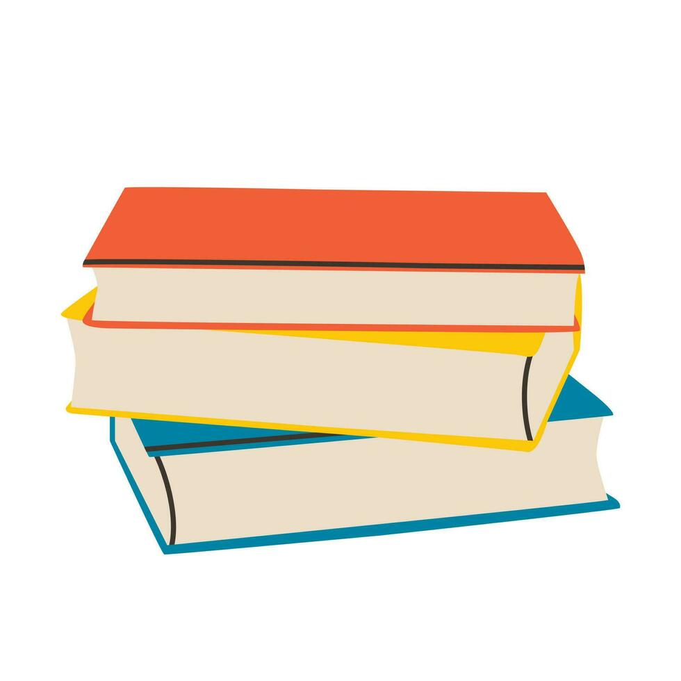 Three books. Stack of paper books. Vector flat illustration.