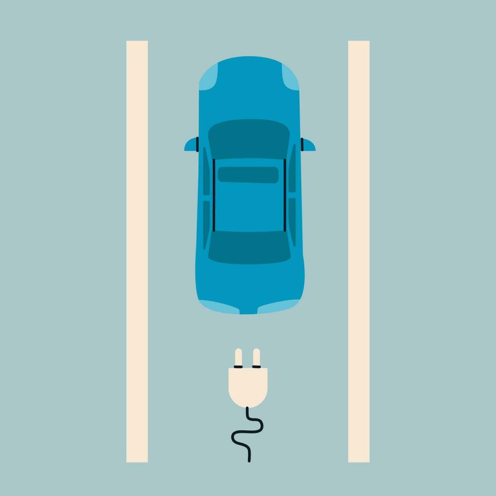 Electro car top view. Charging icon. vector