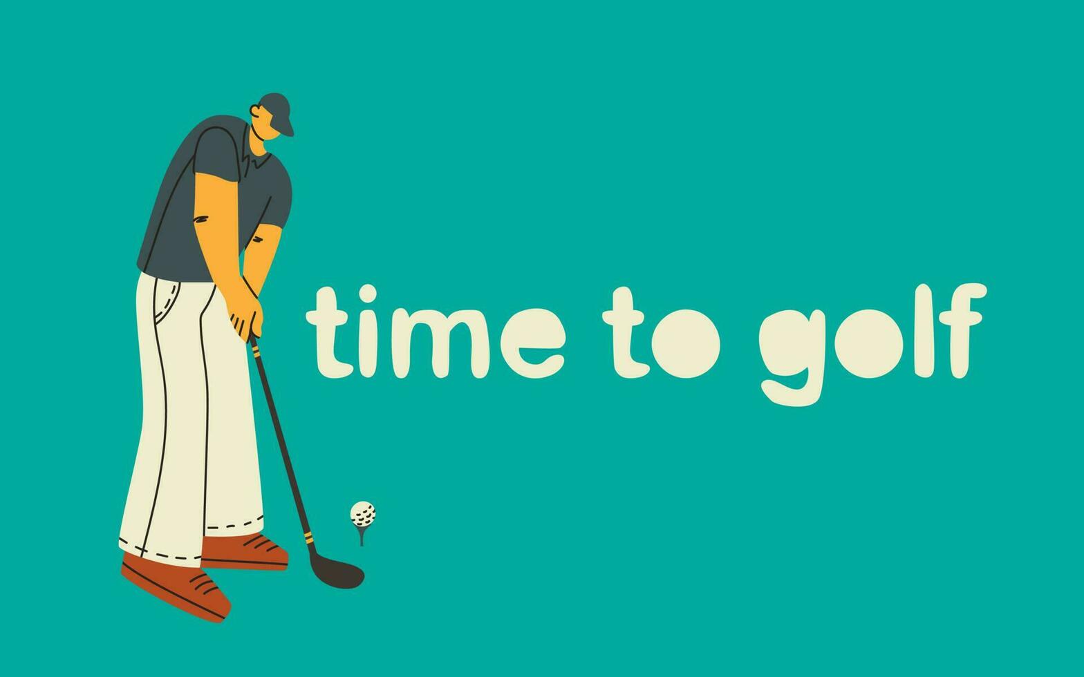 Golfer. Time to golf, hand drawn lettering. A man playing golf. Vector illustration of a character in a trending style.
