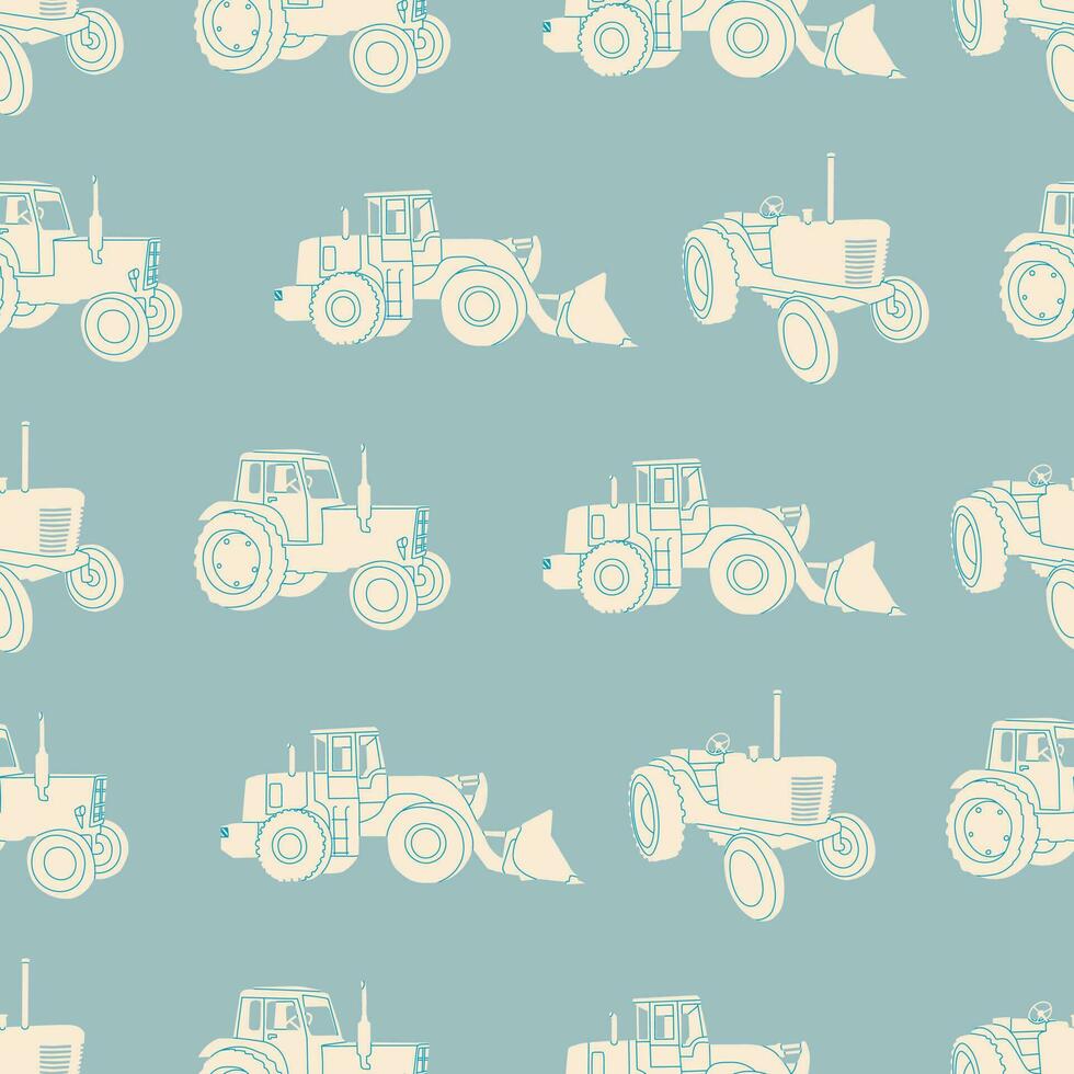 Vector seamless pattern. Tractor, harvester and agrimotor. Retro style, print on paper, fabric. Agro concept.