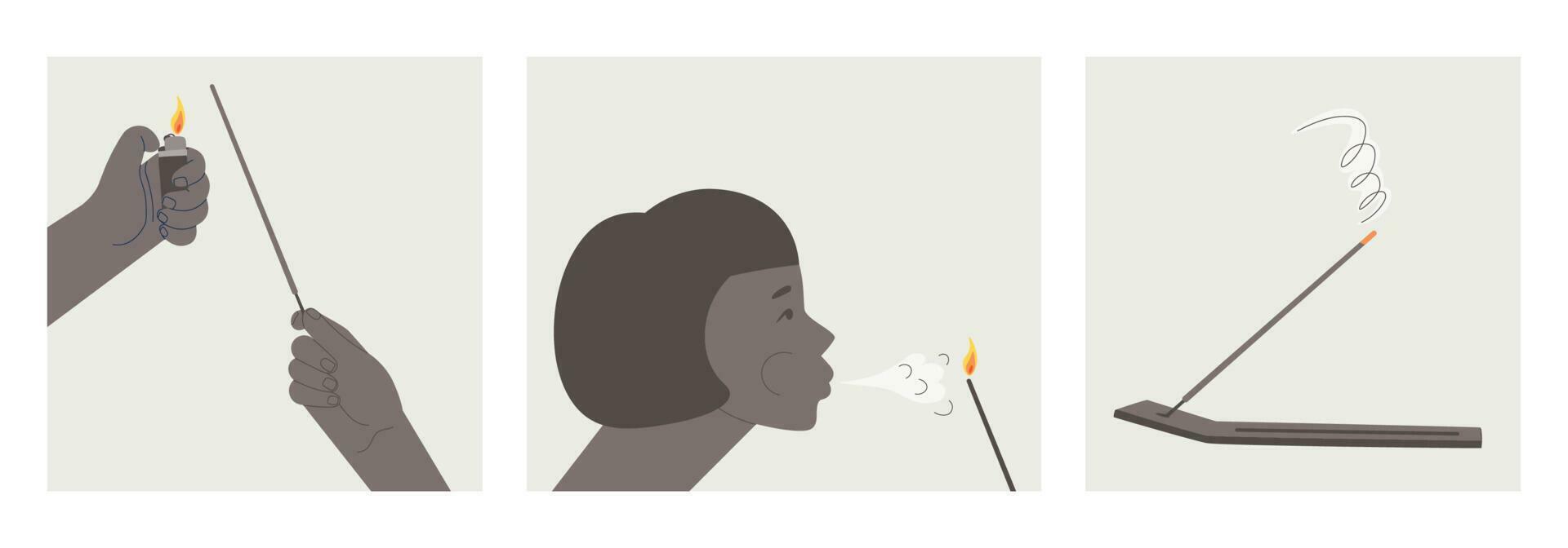 Step by step instructions for incense sticks. How to light and use