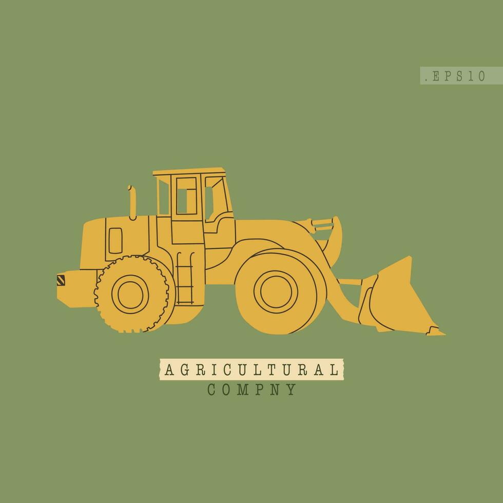 Vector illustration of a modern tractor or harvester. Simple, flat, green, retro style. Model of equipment for agro-industrial complexes is relevant. Agricultural business element.