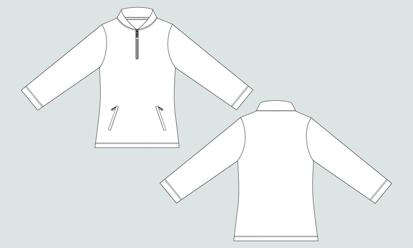 Long sleeve Sweatshirt technical drawing fashion flat sketch vector illustration template front and back views isolated on white background