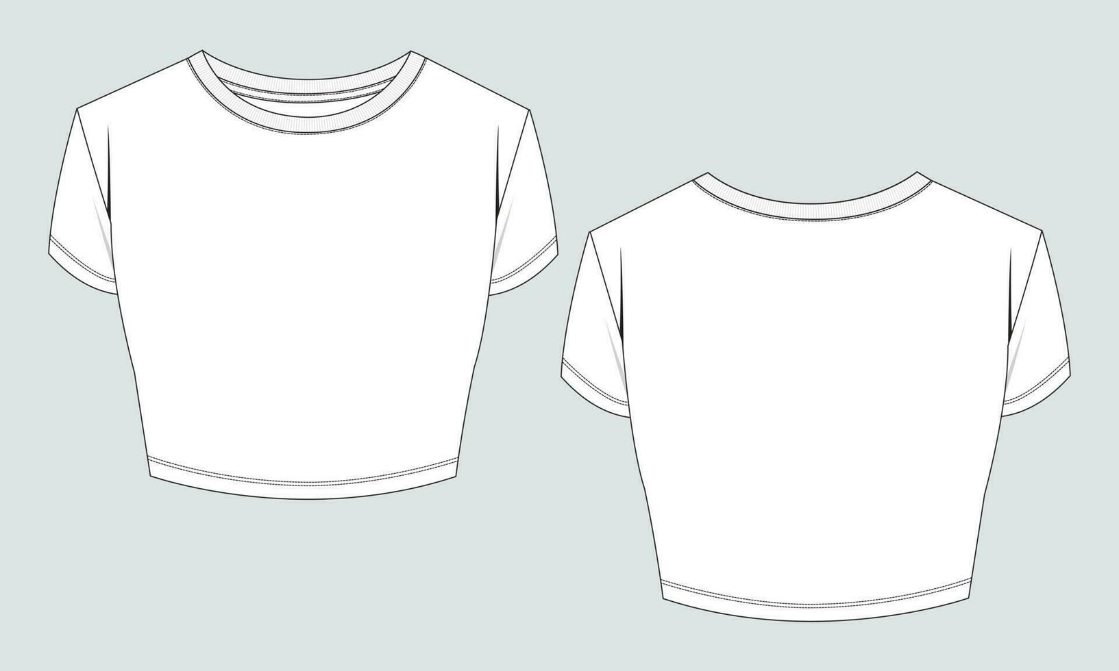 Short sleeve t shirt tops blouse technical drawing fashion flat sketch vector illustration template for ladies isolated on grey background