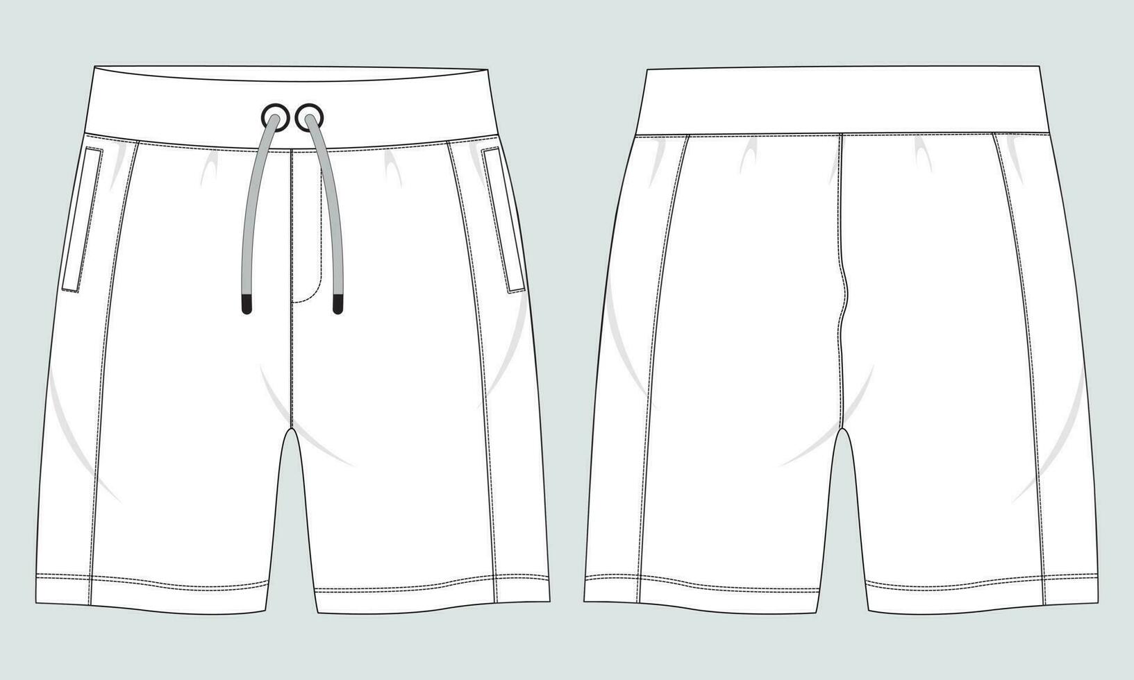 sudor pantalones cortos pantalón técnico dibujo Moda plano bosquejo vector ilustración modelo frente y espalda puntos de vista.