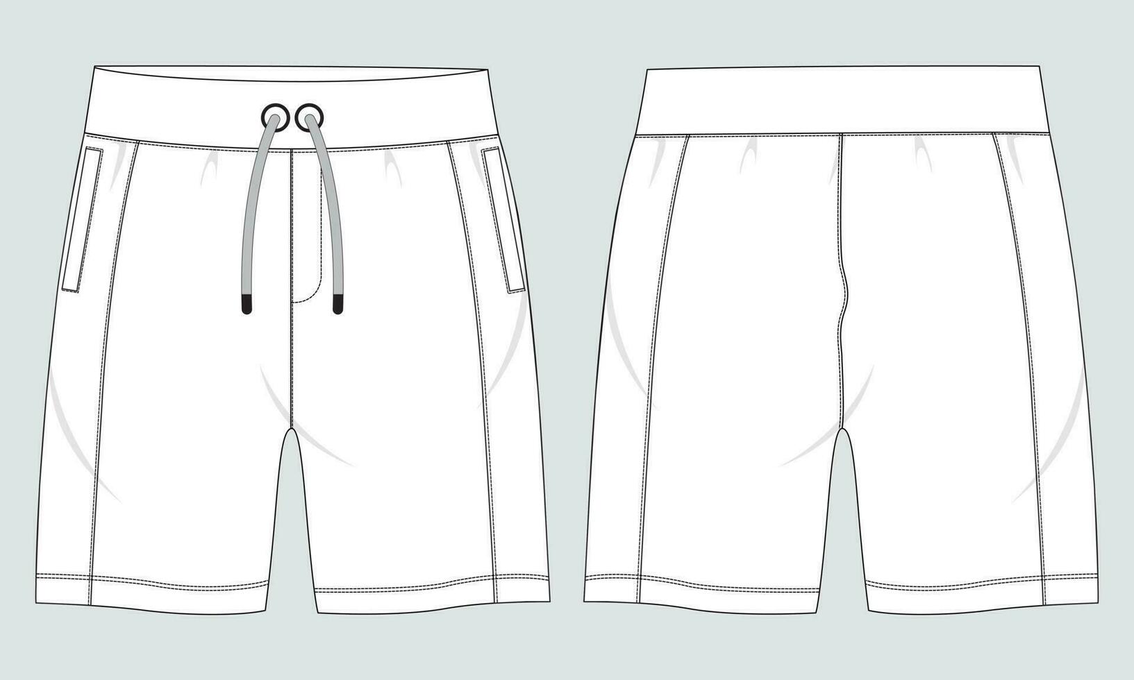 Sweat Shorts pant Technical drawing fashion flat sketch vector Illustration template front and back views.