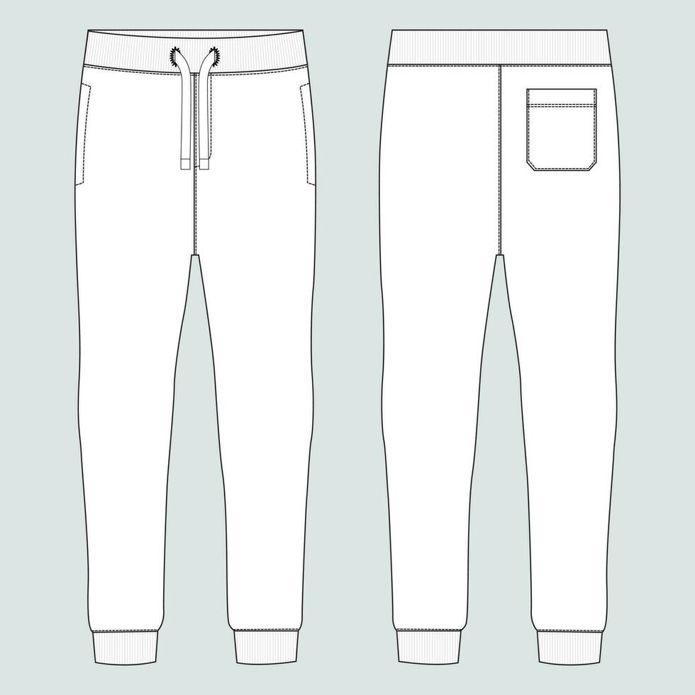 Fleece fabric Jogger Sweatpants overall technical fashion flat sketch vector illustration template front, back views