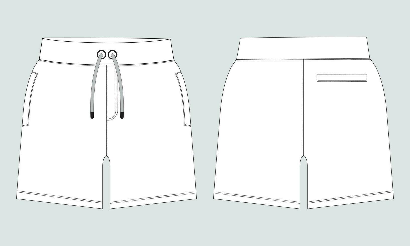 pantalones cortos pantalón técnico dibujo Moda plano bosquejo modelo frente y espalda puntos de vista. vestir persona que practica jogging pantalones cortos vector ilustración burlarse de arriba para niños y Niños