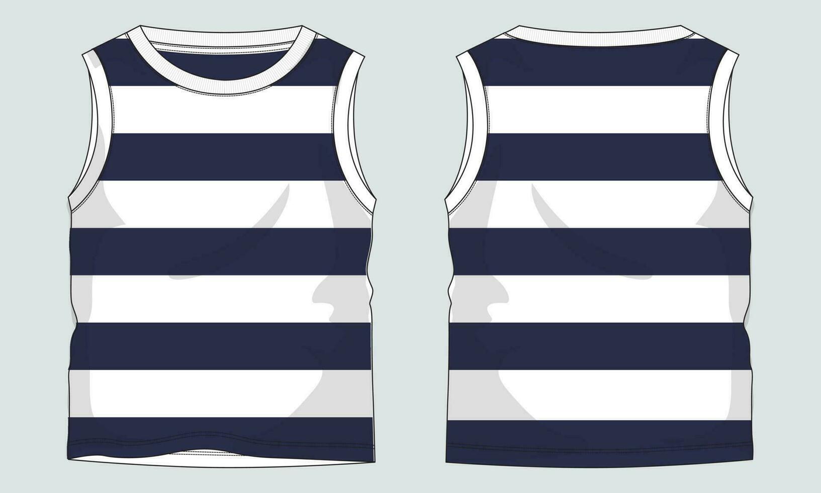 Tank Tops with all over stripe Technical drawing Fashion flat sketch vector illustration template Front and back views. Apparel tank tops mock up for men's and boys.