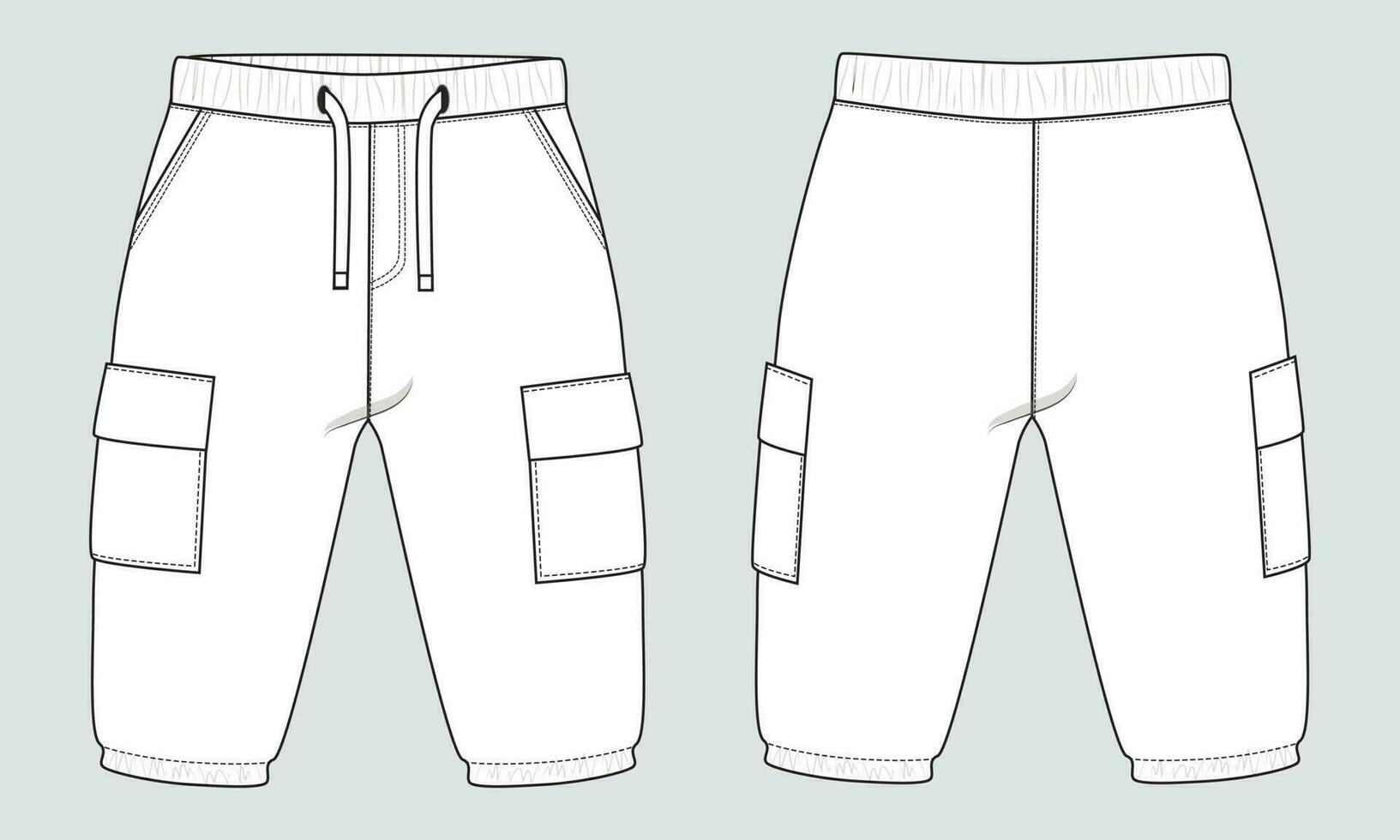 Fleece cotton jersey basic Sweat pant technical drawing fashion flat sketch template front and back views. Apparel jogger pants vector illustration mock up for kids and boys.