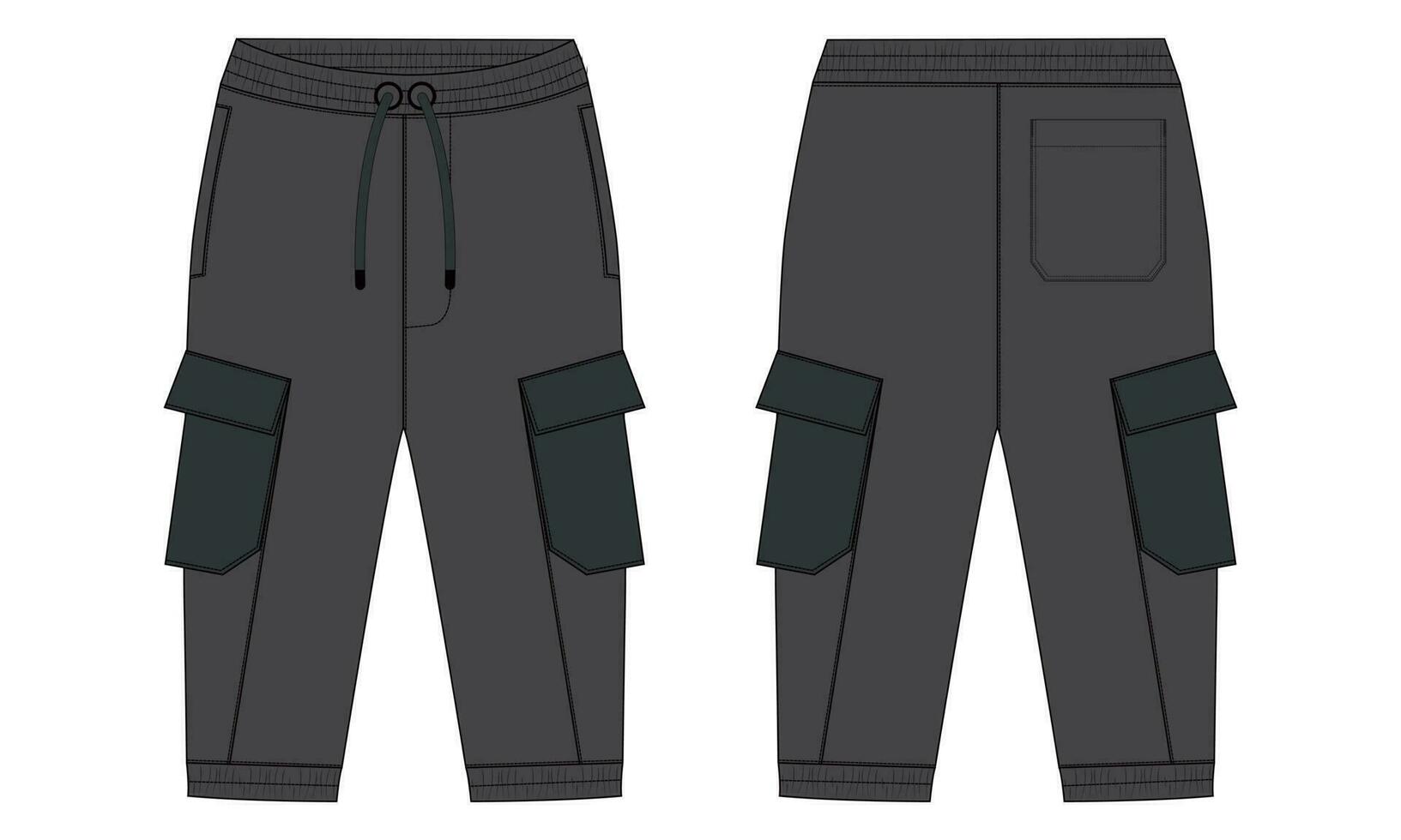 Fleece cotton jersey basic Sweat pant technical drawing fashion flat sketch template front and back views. Apparel jogger pants vector illustration grey color mock up for kids and boys.